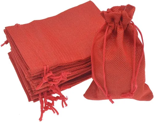 50 bolsas de regalo de arpillera de 5 x 7 pulgadas, bolsas de lino rojo con cordón de Navidad, bolsas de yute para joyas, bolsas de recuerdos de