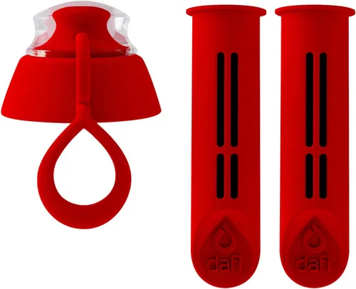 Dafi Filtros para botellas de agua y repuestos de tapa, color rojo, paquete de 2, duran hasta 60 días, filtro de agua para senderismo, botella de