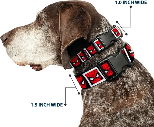 Miniatura 2 de Buckle-Down Collar de perro Clip de plástico Spider Man Face Bloques blancos negros de 6 a 9 pulgadas de 0.5 pulgadas de ancho, multicolor