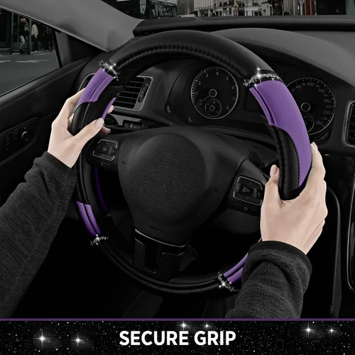 Miniatura 6 de Road Comforts Leather Steering Wheel Cover - Made with PVC Leather - Anti-Slip, Universal Fit 14 1/2 inches to 15 inches - Purple Púrpura