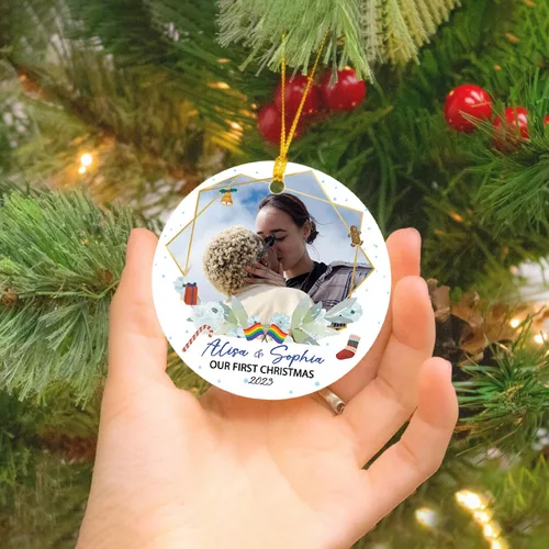 Miniatura 4 de Nombres de fotos personalizados, regalo de adorno de lesbianas gay, foto personalizada para parejas LGBT Gay Lesbianas Orgullo Arco Iris Ornamento