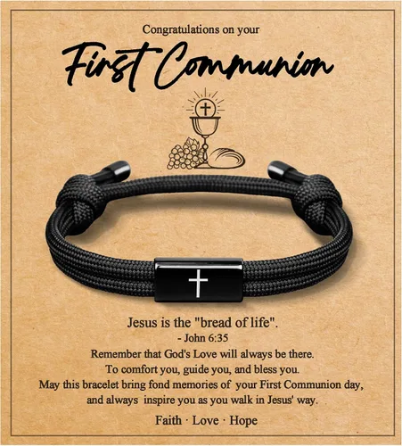 PEALICIOUS Regalos de primera comunión para niñas y niños, bonita pulsera de cruz como regalos de la primera comunión, joyería religiosa sagrada,