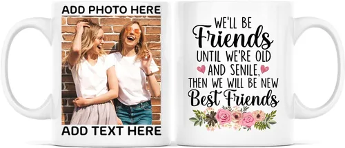 Miniatura 21 de Taza de café con texto en inglés "Because Of You I Laugh", regalo para mujeres, mejores amigas, mejores amigas, tazas personalizadas de amistad