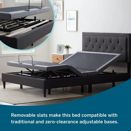 Miniatura 6 de Lucid - Cama de plataforma tapizada con cabecera de diamante con estructura de madera resistente, no requiere somier, King, carbón