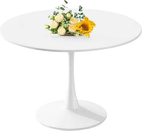 Miniatura 13 de Mesa de comedor redonda de 31.5 pulgadas, mesa de tulipanes de mediados de siglo con base de pedestal de metal, mesa de ocio moderna para espacios