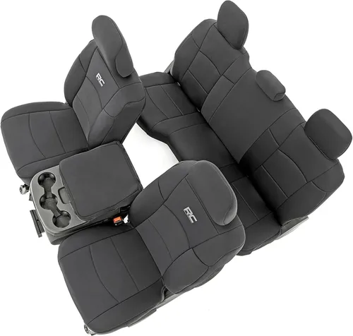 Rough Country Fundas de asiento de neopreno para Dodge Ram (2019-2024), resistentes a los rayos UV y al agua, fundas acolchadas de espuma para