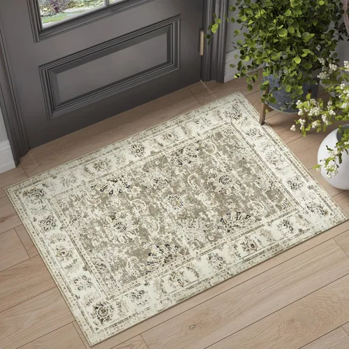 Miniatura 154 de Jinchan Fiora - Alfombra redonda de 8 pies, alfombras vintage con diseño floral envejecido, lavable a máquina, antideslizante, de pelo bajo, Azul