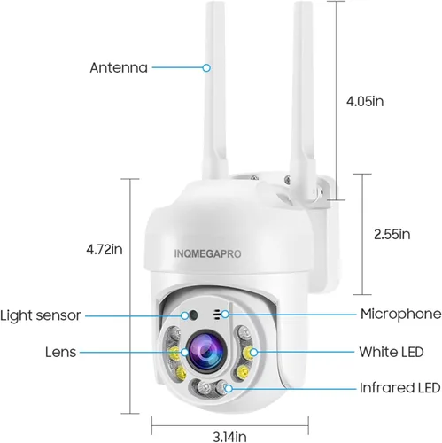 Miniatura 8 de PTZ - Cámara de seguridad para exteriores, sistema de seguridad PTZ 355° View 1080P, cámaras de seguridad WiFi de 2.4 GHZ para exteriores con visión