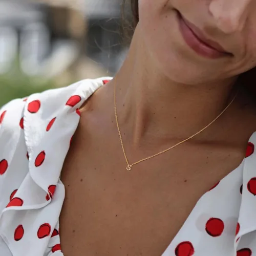 Miniatura 3 de Collar con inicial para mujer, chapado en oro de 14 quilates, delicado collar con dije de inicial, gargantilla simple y a la moda, collar