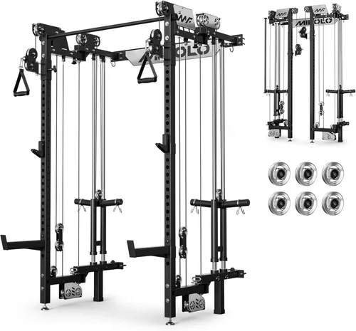 Miniatura 13 de Mikolo Folding Squat Rack, Wall Mounted Power Rack with Cable Crossover Machine & LAT Pull Down, Functional Trainer with 5 Adjustable Function