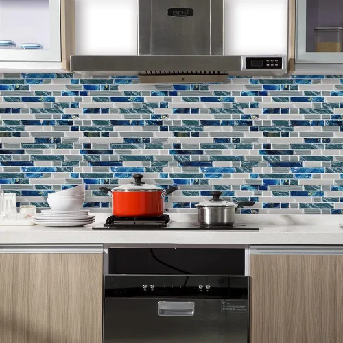 Miniatura 3 de 10 hojas para despegar y pegar para cocina, baño, azulejos azules de 12 x 12 pulgadas