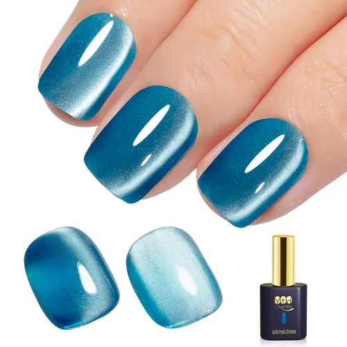 Miniatura 40 de YTD Likomey Juego de esmaltes de uñas de gel Cat Eye, 8 colores de verano con purpurina magnética de cristal con barra magnética, plateado, verde