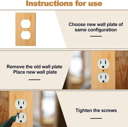Miniatura 3 de Pinkunn 20 piezas de placa de cubierta de interruptor de luz de madera de 4.5 x 2.76 pulgadas, bambú decorativo de madera de doble agujero