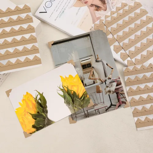 Miniatura 4 de Lineco Esquinas fotográficas de papel kraft sin ácidos de 0.5 pulgadas, autoadhesivas, sensibles a la presión, no amarillean, monta imágenes sin