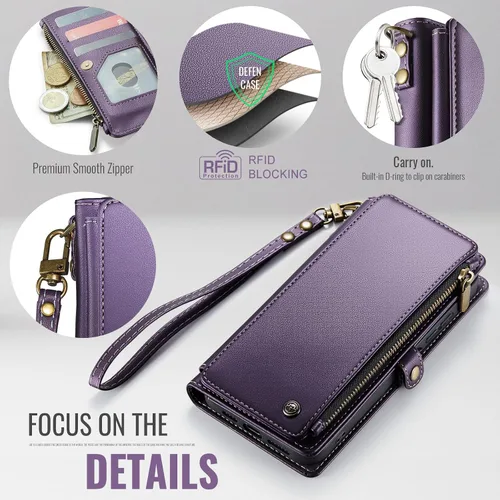 Miniatura 4 de Defencase Funda compatible con Galaxy A13 5G con tarjetero de bloqueo RFID para mujeres y hombres, correa magnética de piel sintética con cierre