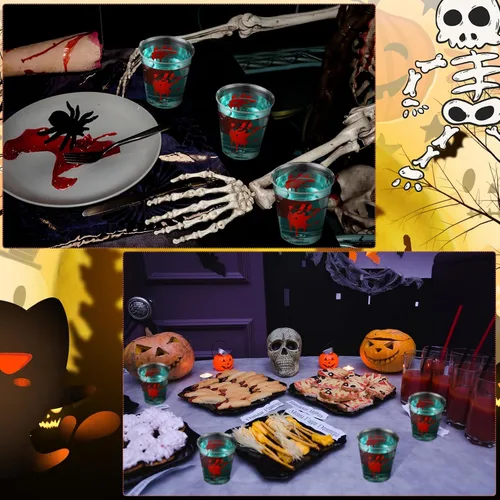 Miniatura 6 de Norme 100 vasos de chupito de plástico de Halloween con estampado de sangre de 2 onzas, vasos desechables de Halloween reutilizables, vasos