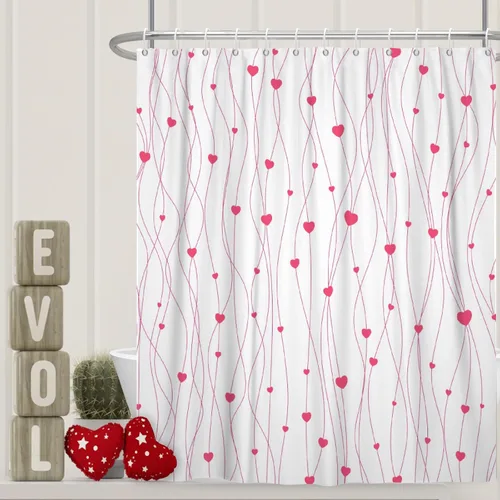 Miniatura 16 de Cortina de ducha de San Valentín para baño, 48 x 72 pulgadas, celosía, corazones de amor, impermeable, para tina, tina de caravana, rayas blancas