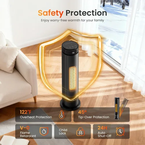 Miniatura 7 de FLANUR – Calentadores de espacio para uso en interiores de habitación grande, calentador eléctrico portátil de 1500 W con control remoto, 5 modos