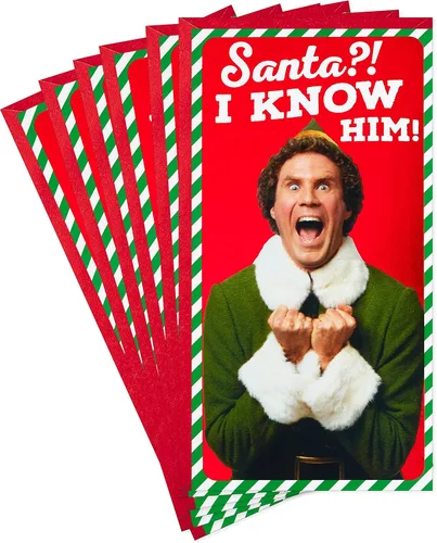 Hallmark - Paquete de tarjeteros para dinero de Navidad o tarjetas de regalo, Buddy el Elfo (6 tarjetas navideñas con sobres)