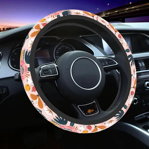 Miniatura 7 de Funda para volante de automóvil con flores burdeos para mujeres y hombres, protector antideslizante para volante, universal de 14 a 15 pulgadas