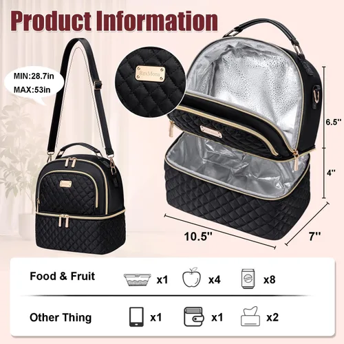 Miniatura 4 de Bolsa de almuerzo REXMONA para mujeres, caja de almuerzo doble para mujeres, bolsa de almuerzo aislada a prueba de fugas para mujeres y hombres