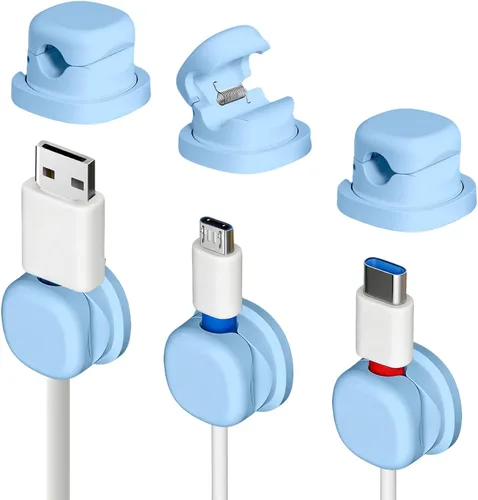 Miniatura 16 de Soporte de cable giratorio para mesita de noche, clips magnéticos giratorios de 360°, organizador de cable adhesivo fuerte para teléfono, hogar