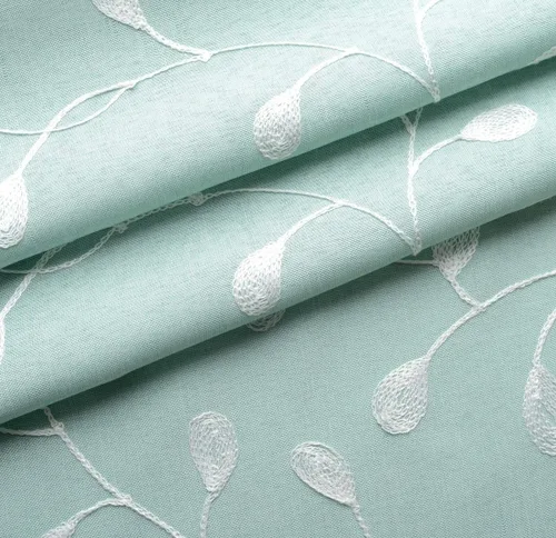 Miniatura 6 de Miuco - Cortinas con ojales de lino sintético, semitransparentes, bordadas con flores, para sala de estar Verde sutil
