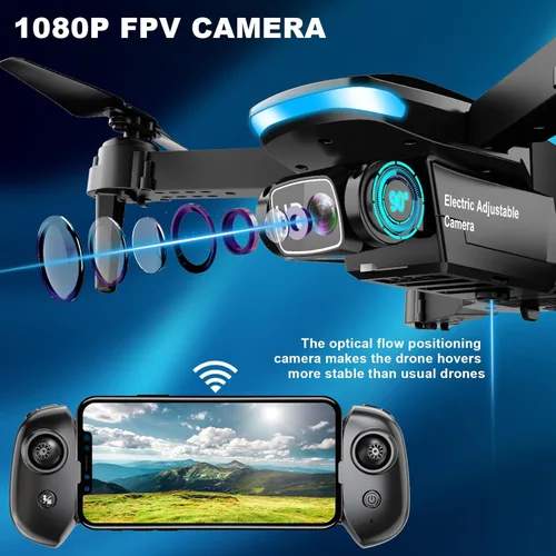 Miniatura 3 de Oddire - Dron con cámara - Drones para adultos, con 2 baterías, estuche de transporte, hélices, dron plegable HD 1080P con vuelo estable, Azul