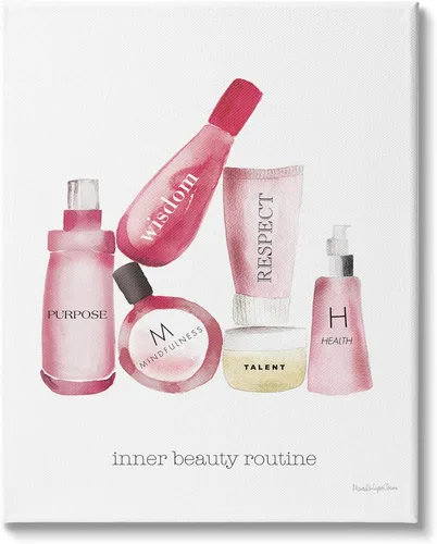 Stupell Industries Frases motivacionales para autoestima, cosméticos de moda, cita de belleza interior, diseñado por Mercedes Lopez Charro, lienzo