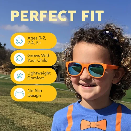 Miniatura 5 de Blippi Gafas de sol espejadas, flexibles, polarizadas, color naranja para niños con lentes espejadas azules