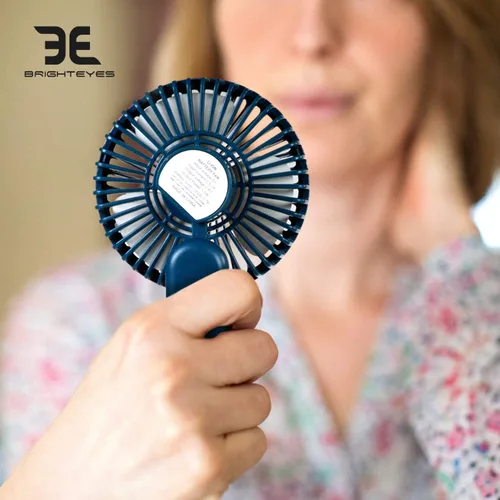 Miniatura 7 de Bright Eyes Ventilador de mano con mango ajustable giratorio Paquete de 2 Ideal para sofocos Recargable con micro USB (amarillo)