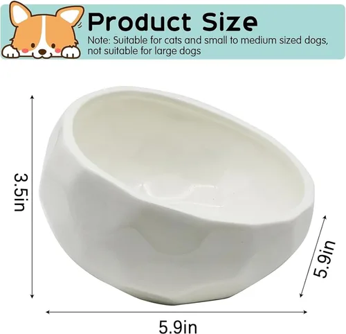 Miniatura 2 de kathson Cuenco inclinado de cerámica para perros inclinado 15° para comida para gatos, cuencos de agua, plato de alimentación cómodo para mascotas