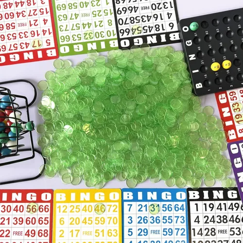 Miniatura 6 de YH Poker 1000 fichas de marcadores de fichas de bingo, discos de plástico, contadores de chips para juego de bingo, ideal para fiestas, aula, Verde