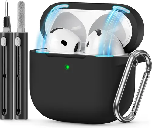 Miniatura 18 de Funda para AirPods 4 2024, viene con kit de limpieza, funda protectora de silicona suave para fundas Apple AirPods de 4ª generación con llavero