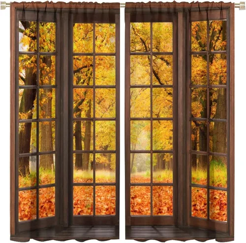 Miniatura 11 de Cortina de árbol de bosque verde, pino, coníferas, bosque, acuarela, oscurecimiento de habitación, ventana, bolsillo para barra, cortina