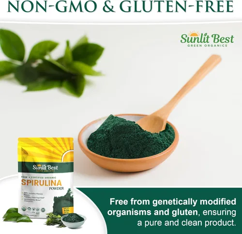 Miniatura 8 de Sunlit Best Polvo de Espirulina Orgánica USDA - Clorofila, Absorción Rápida, Alga Espirulina Azul-Verde, Proteína Cruda Vegana - Sin OMG