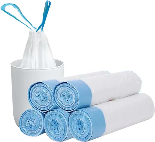 Miniatura 9 de Bolsas de basura con cordón, bolsas de basura de plástico para montaje en pared, 12 litros, bolsas de basura de 12 litros, paquete de 5 rollos de 75