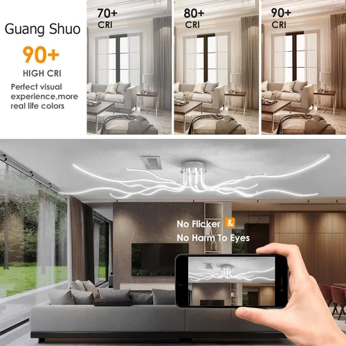 Miniatura 6 de Modernas luces de techo LED para sala de estar, gran lámpara de 55.10 pulgadas, 10 luces, moderna lámpara de techo con montaje en techo, regulable