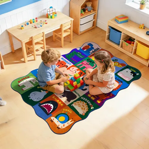 Miniatura 5 de Alfombras infantiles para sala de juegos, 3 x 5 pies, alfombra de área ultra antideslizante, alfombra de juego lavable, bonita alfombra de animales