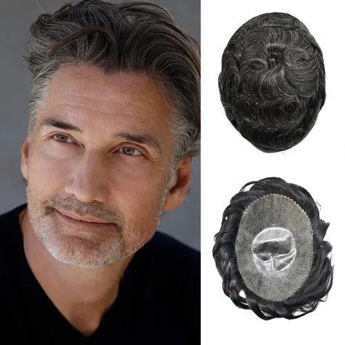 Miniatura 72 de Toupee para hombres pieza de pelo suave poli piel real sistema de cabello humano para hombre tupé durable PU piezas de pelo para hombres reemplazo