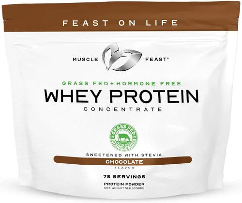 Muscle Feast Concentrado de proteína de suero de leche alimentada con pasto, totalmente natural sin hormonas, pasto criado, chocolate, 5 libras