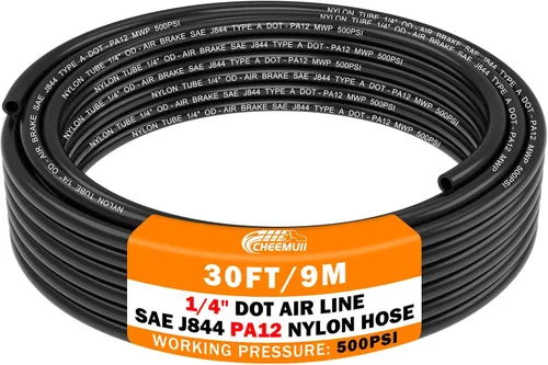 CheeMuii 30 pies 1/4 línea de aire DOT 1/4" PA12 tubo neumático de nylon 9.1 metros 1/4 pulgada OD tubo de aire neumático tubo de línea de aire para
