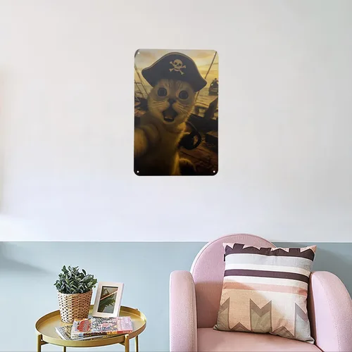 Miniatura 5 de Ydeaom - Divertido arte de pared de metal con diseño de gato, letrero de hojalata vintage con marco retro, póster de animales caprichosos para bar
