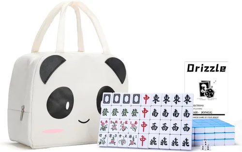 drizzle Juego de mahjong de 1.181 in azul – 144 azulejos de tamaño mediano con bolsa de panda y bastidores – Juego de mesa tradicional chino –