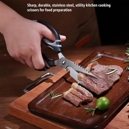 Miniatura 7 de BoFuYuan Tijeras de cocina, tijeras multiusos de 9 pulgadas, resistentes para cortar alimentos, desmontables, aptas para lavavajillas, hoja dentada