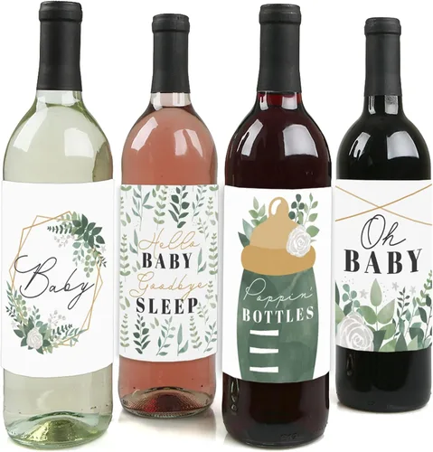Big Dot of Happiness Boho Botanical Baby - Decoraciones de baby shower de vegetación para mujeres y hombres - Etiquetas adhesivas para botellas de