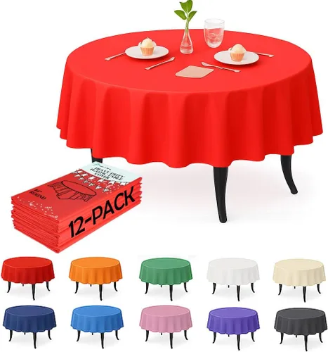Miniatura 8 de Paquete de 12 manteles de plástico negro – Cubiertas de mesa desechables de 54 x 108 pulgadas para mesas rectangulares, resistentes y resistentes al