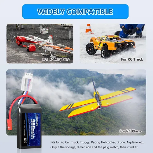 Miniatura 6 de Batería Lipo de 11.1 V 500 mAh 3S 50C de alta tasa de descarga RC con enchufe JST recargable Lipos para RC Avión Racing Drone Helicóptero Quadcopter