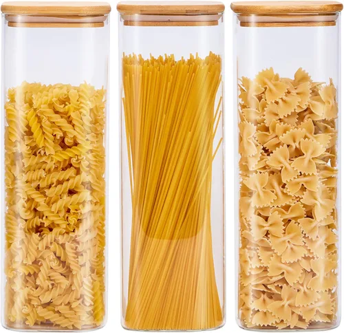 Miniatura 10 de Tarros de almacenamiento de vidrio cuadrados con tapas[Juego de 5], perfectos para pasta, galletas, nueces, café, cereal, harina, organice su cocina