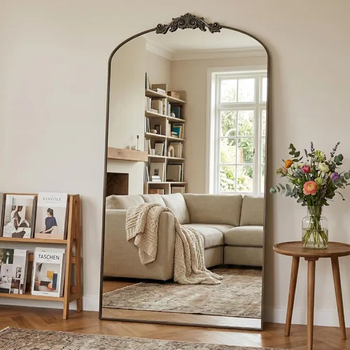 Miniatura 12 de Antok Espejo arqueado de longitud completa, espejo de piso de 65 x 24 pulgadas con tallado, espejos de cuerpo completo para decoración del hogar